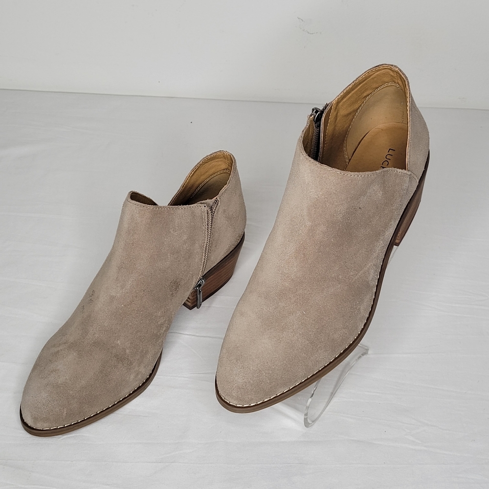 Lucky Brand Taupe Suede Ankle Booties